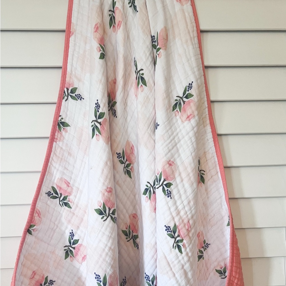 Floral Baby Blanket with Pink Trim